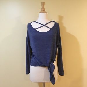Strappy Criss Cross Front Knot Tie Front Slouchy Knit Top